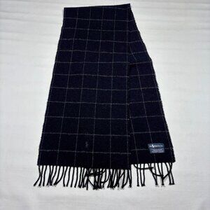 VTG Polo Ralph Lauren Black Plaid 100% Lambswool Scarf Made in Scotland 56"x11.5